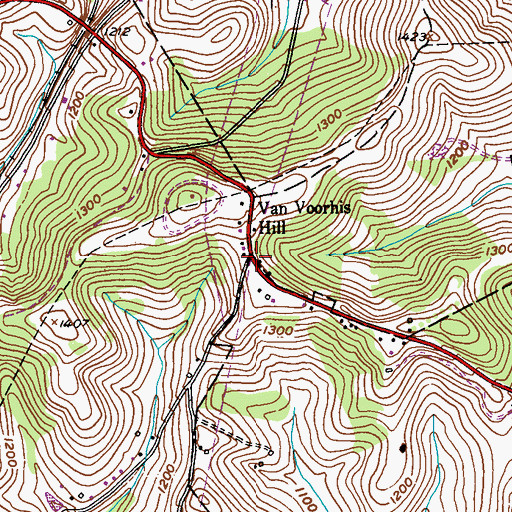 Topographic Map of Van Voorhis Hill, PA