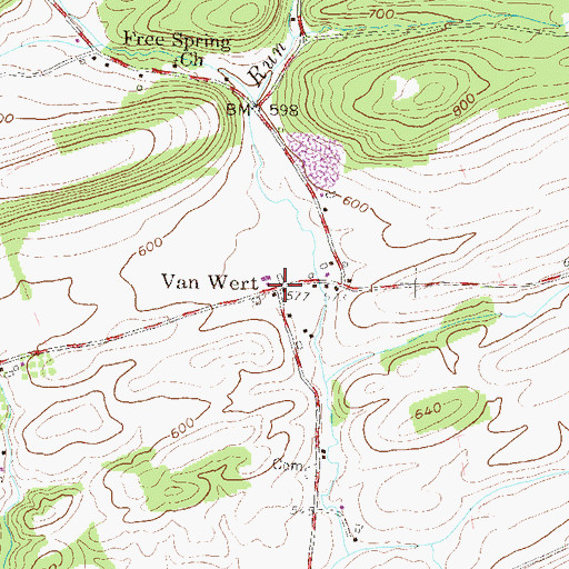 Topographic Map of Van Wert, PA
