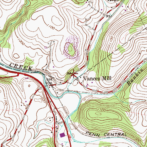 Topographic Map of Vances Mill, PA