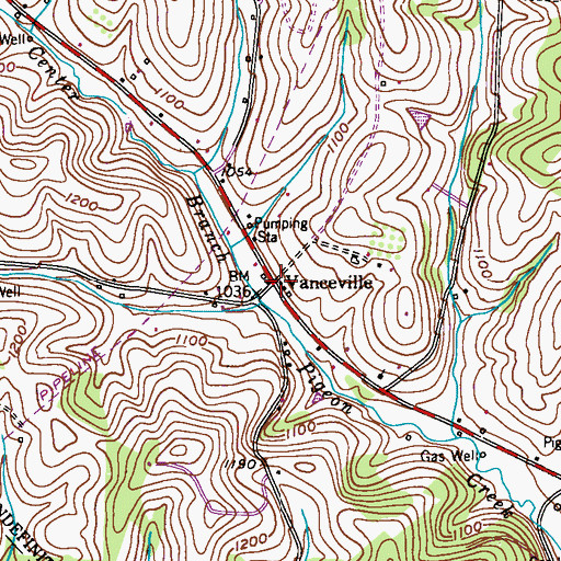 Topographic Map of Vanceville, PA