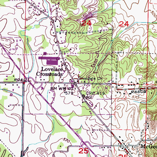 Topographic Map of Glendale Church, AL