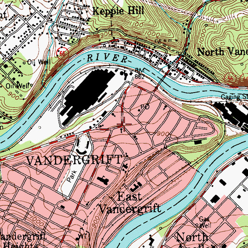 Topographic Map of Vandergrift, PA