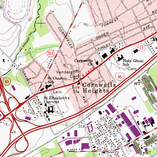 Topographic Map of Vandergrift Cemetery, PA