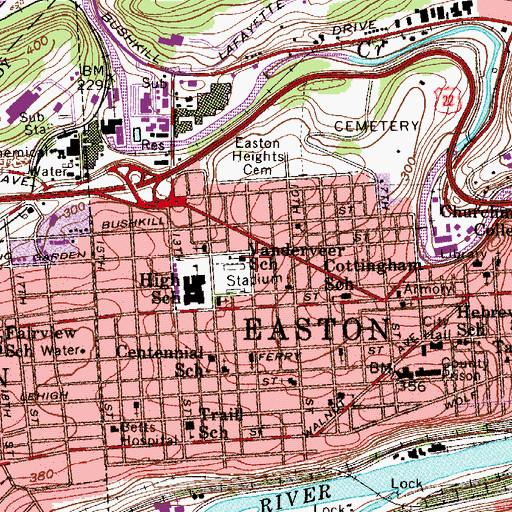 Topographic Map of Vanderveer School, PA