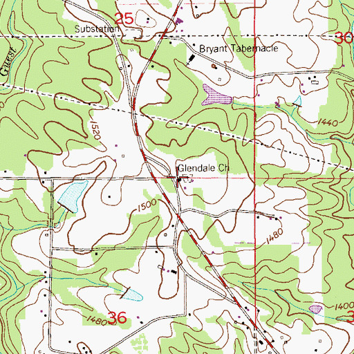 Topographic Map of Glendale Church, AL
