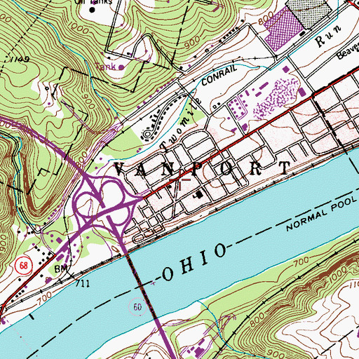 Topographic Map of Vanport, PA