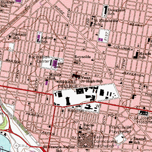 Topographic Map of Vaux Junior High School, PA