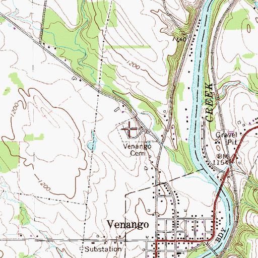Topographic Map of Venango Cemetery, PA