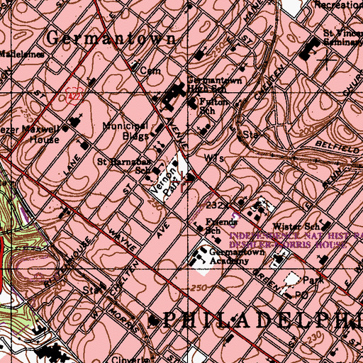 Topographic Map of Vernon Park, PA
