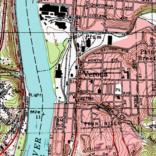 Topographic Map of Verona, PA