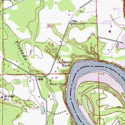 Topographic Map of Glenn Cemetery, AL