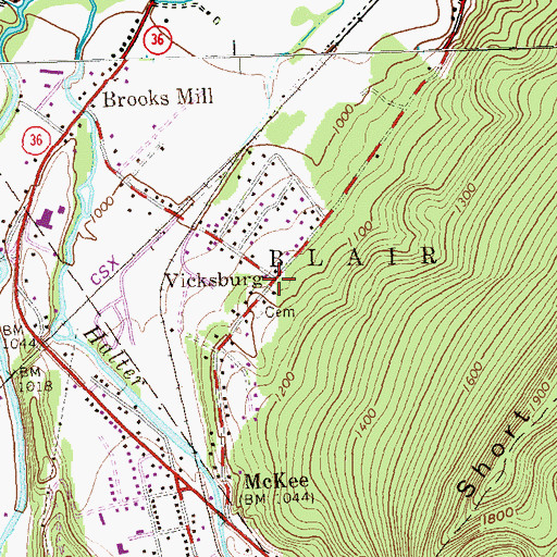 Topographic Map of Vicksburg, PA