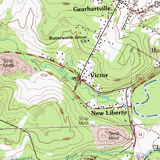 Topographic Map of Victor, PA