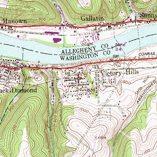 Topographic Map of Victory Hills, PA