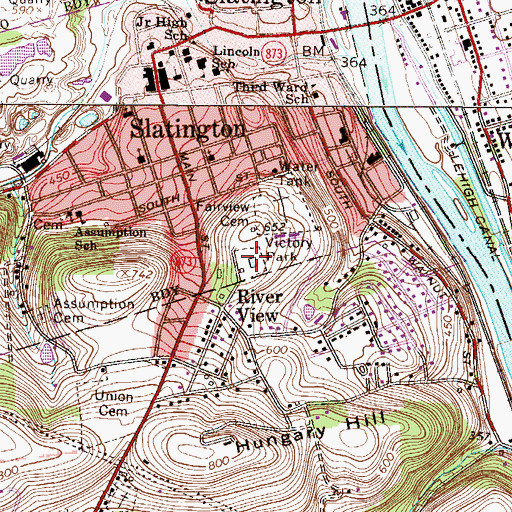 Topographic Map of Victory Park, PA