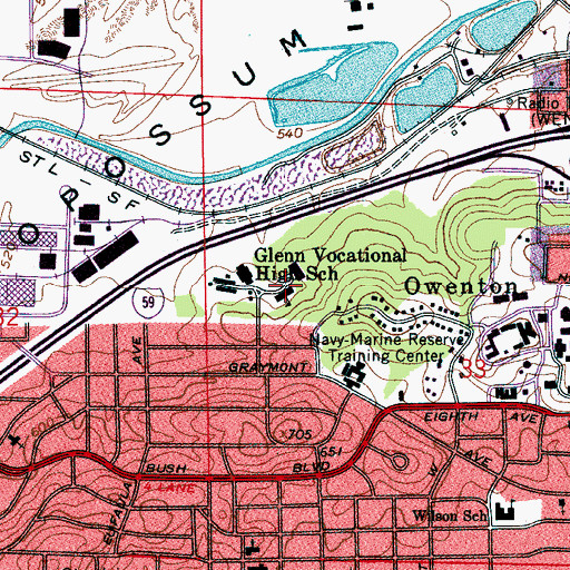 Topographic Map of Glenn Vocational High School, AL