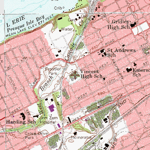 Topographic Map of Strong Vincent Middle School, PA