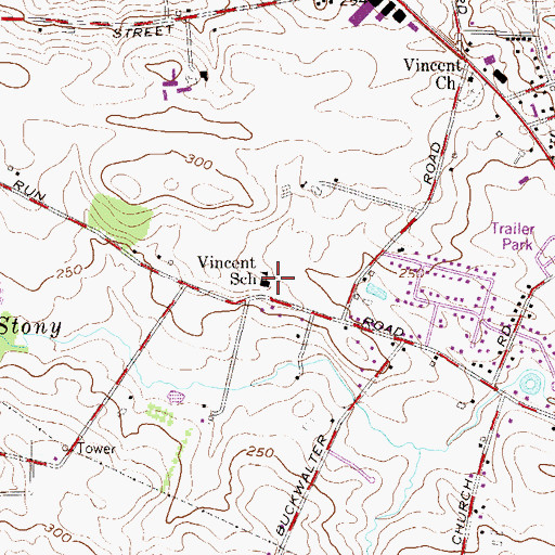 Topographic Map of Vincent School, PA