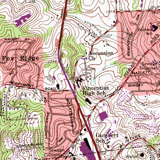 Topographic Map of Vincentian High School, PA