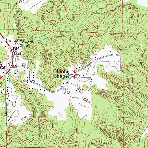 Topographic Map of Glenns Chapel, AL
