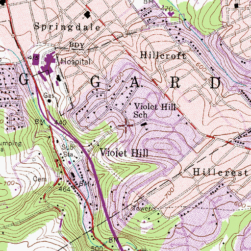Topographic Map of Violet Hill, PA