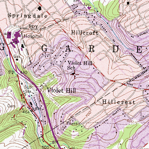 Topographic Map of Violet Hill School, PA