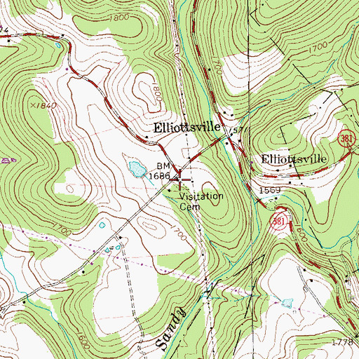 Topographic Map of Visitation Cemetery, PA