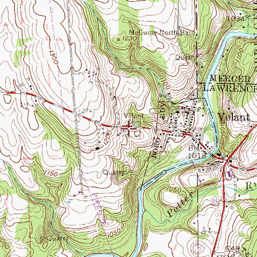 Topographic Map of Volant Cemetery, PA