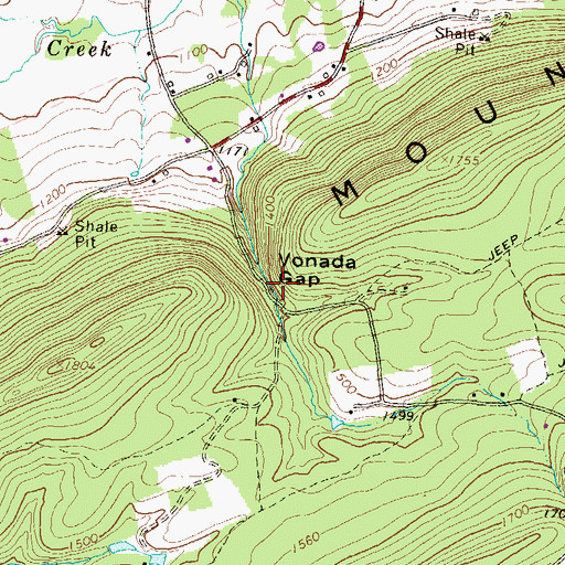 Topographic Map of Vonada Gap, PA
