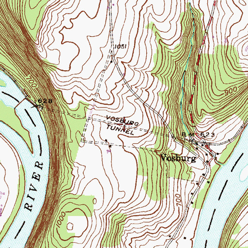 Topographic Map of Vosburg Tunnel, PA
