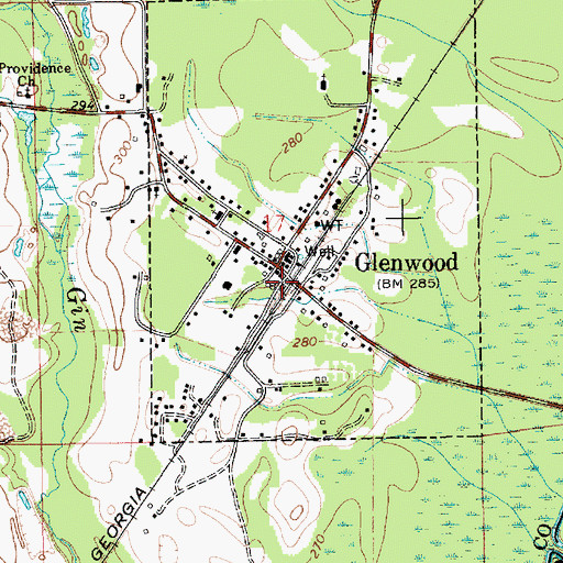 Topographic Map of Glenwood, AL