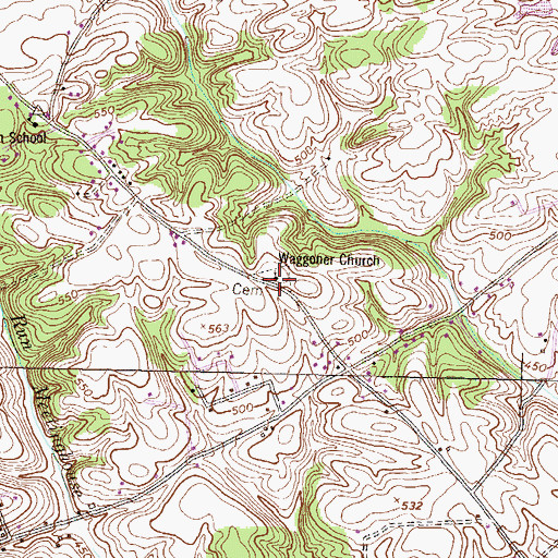 Topographic Map of Waggoner Church, PA