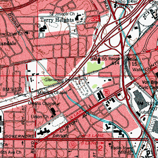 Topographic Map of Glenwood Cemetery, AL