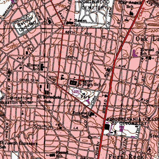 Topographic Map of Wagner Junior High School, PA