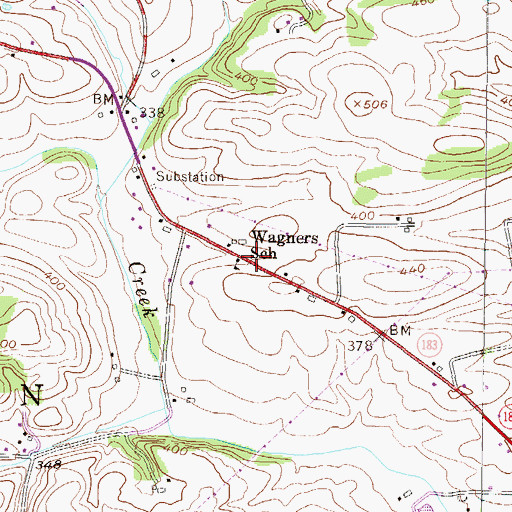 Topographic Map of Wagners School, PA