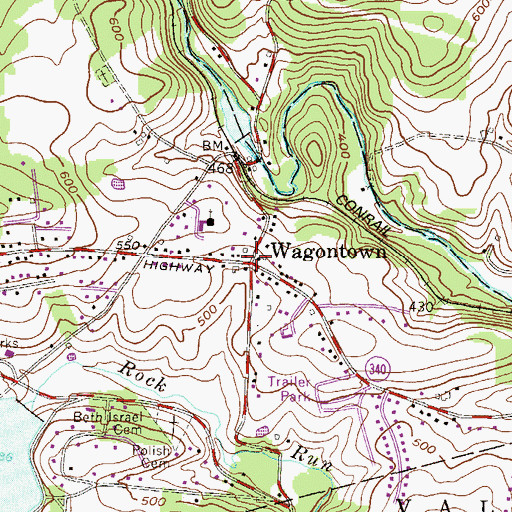 Topographic Map of Wagontown, PA