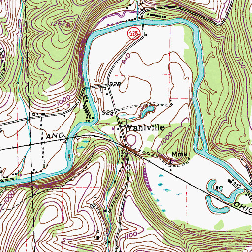 Topographic Map of Wahlville, PA