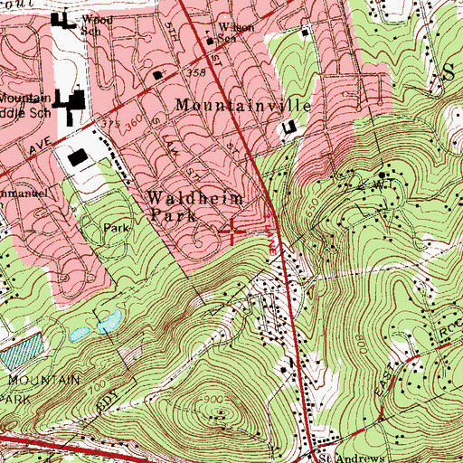 Topographic Map of Waldheim Park, PA