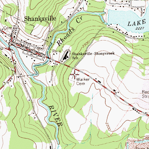 Topographic Map of Walker Cemetery, PA