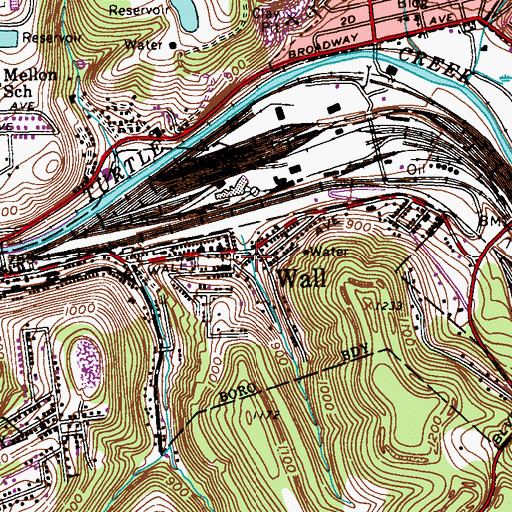 Topographic Map of Wall, PA