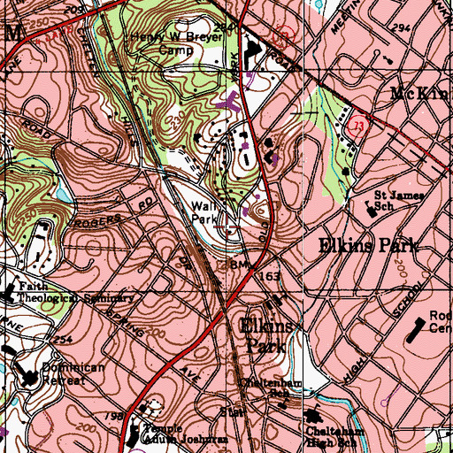 Topographic Map of Wall Park, PA