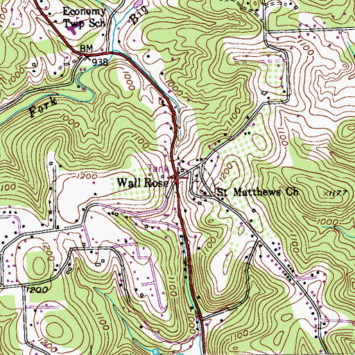 Topographic Map of Wall Rose, PA