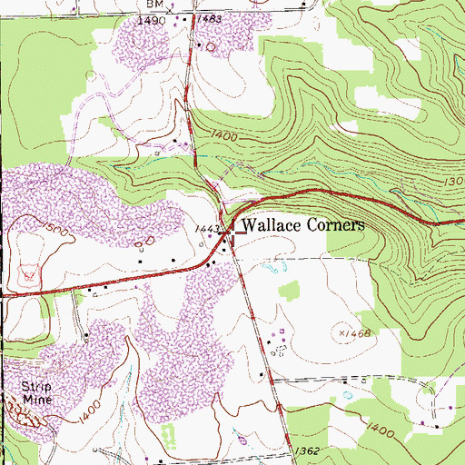 Topographic Map of Wallace Corners, PA
