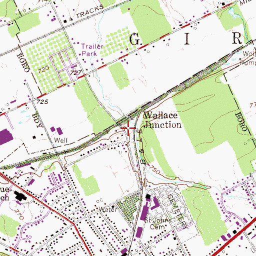Topographic Map of Wallace Junction, PA