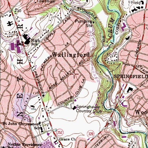 Topographic Map of Wallingford, PA