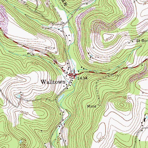 Topographic Map of Walltown, PA
