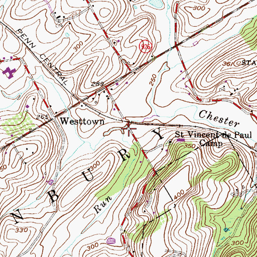 Topographic Map of Waln Run, PA
