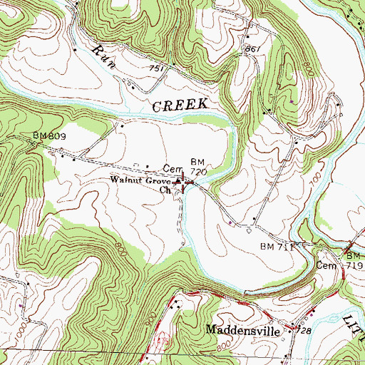 Topographic Map of Walnut Grove Church, PA