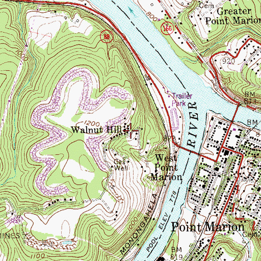 Topographic Map of Walnut Hill, PA