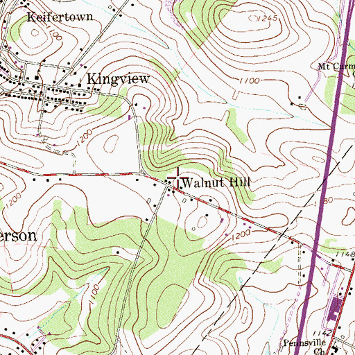 Topographic Map of Walnut Hill, PA